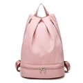 Pink waterproof nylon backpack with dry-wet separation and shoe compartment for gym - Pink