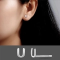 S925 sterling silver U-shaped letter stud earrings with polished silver finish - Letter U/Pair