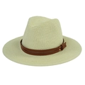 Chapeau Panama classique en paille avec bande en cuir brun et rivets dorés soleil - 58cm / Blanc Cassé