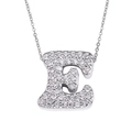 Silver cursive letter E pendant necklace featuring micro-pave white zircon stones - Letter E / Silver