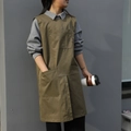 Durable army green canvas work apron with multiple utility pockets for crafts - Crew Neck Pullover Apron / Dark Green