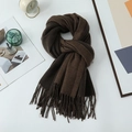 Thick dark brown cashmere scarf with tassels tied in a knot on a decorative table - 200*68CM / Coffee