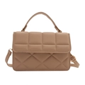 Chic light brown quilted leather handbag for women with top handle and strap - Khaki