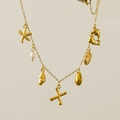 18k gold plated starfish and shell necklace with letter X and freshwater pearl charm - Letter X