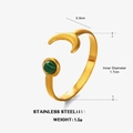 Adjustable golden stainless steel ring featuring a moon and green malachite stone - Malachite Ring