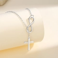 Sterling silver infinity cross necklace on a minimalist jewelry stand for women - 925 Silver / DY722 White Gold (With Cross Chain)