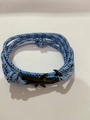 Blue braided rope shark bracelet with a matte black shark-shaped clasp fastener - Blue-Black-White Dotted Rope/Black Shark