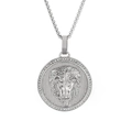 Silver plated lion head pendant necklace with micro-set zircons on square link chain - Silver Lion Head Pendant With Silver Box Chain (KN230166-K)