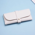 White litchi pattern leather sunglasses case with gold buckle closure and woven texture - White Thin Case with Buckle