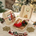 Handmade red felt Christmas stocking with pine cones and gold bells in a gift box - Boxed Style 5 (Red Christmas Sock Gift Box)