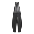 Silber-metallischer Neckholder-Jumpsuit mit plissiertem Design und glitzerndem Material - XS / Silberschwarz
