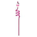 Pink spiral plastic straw featuring a heart-patterned ice cream popsicle decoration - Rose Red