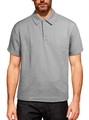 Polo homme gris clair à manches courtes avec maille gaufrée et col boutonné classique - S / Gris Chiné Clair