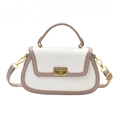 Vintage cream and khaki crossbody bag with textured leather and gold metal buckle - White & Khaki