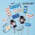 10-piece 2025 graduation cake toppers with inspirational Chinese quotes on blue background - Boy Girl Super Lucky 10 Sets