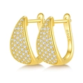 Close-up of golden S925 sterling silver U-shaped hoop earrings with white zircon stones - Gold
