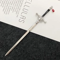 Silver sword hair pin with black handle and red teardrop gemstone for Hanfu hairstyle - Red Water Drop Pendant Style / Color Retention White K Gold (Red Gem)