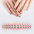 Detail of 24pcs square round French press-on nails in pink with black tips finish - French Black Tip Short Round Glossy (HLBG-MP02)