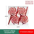 Set of 4 red and white glitter candy cane ornaments for festive Christmas decoration - Pack of 4 (Red & White Spiral) / Spiral Thread Lollipop Set