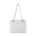 White quilted faux leather shoulder bag with chic gold chain strap for women - White