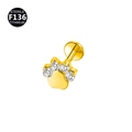 F136 titanium gold cat paw piercing stud with white cubic zirconia crystals - Style 2 / 1.2x6mm / Gold