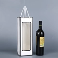 White wine gift bag with black trim, rectangular window and white rope handles - 12.5*8.5*36cm / White with Black Border