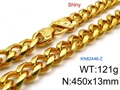 Collana a catena cubana dorata da 13mm per uomo con chiusura lucida dettagliata - Collana Oro (45cm)