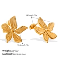 Orecchini a lobo a forma di fiore in acciaio inossidabile placcato oro 18K spazzolato - Orecchini a Bottone a Fiore Dorato (EH23G)