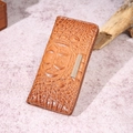 Brown crocodile pattern long wallet for women with elegant gold metal accent plate - Coir Brown