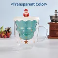 Doppelwandiges Weihnachtsglas mit Tannenbaum-Effekt, Schneemann-Deckel und Schneeflocken - 301-400ml / Weihnachtsmann Deckel