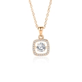 Elegant rose gold square pendant necklace with round halo moissanite and pave stones - Rose Gold With White Zirconia (FDTD-038)