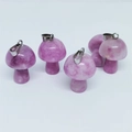 Set of five purple natural stone mushroom pendants with silver metal clasps - Lilac Stone