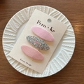 Three-piece Korean floral and pink woven fabric BB hair clips set on a display card - Pack of 3 / Pink