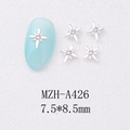 Detail of silver alloy star nail charms with crystal center measuring 7.5x8.5mm size - Silver Large White Rhinestone Style (A426)