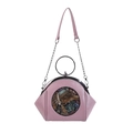 Pink shell handbag with elephant relief decor and metallic ring handles for women - Purple