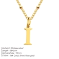 14K gold plated stainless steel necklace with initial I pendant and bead chain detail - Letter I / Gold