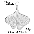 Ciondolo a foglia di ginkgo in acciaio inossidabile argento, 27x23mm, peso 2,9g - Colore Acciaio Solo Pendente (Senza Catena)