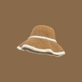Brown straw sun hat with white trim and elegant pearl chain decoration for women - L (58-60cm) / Pearl Trim Elegance Khaki