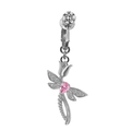 Détail de bijoux libellule avec pierre rose en goutte et incrustation de zircon blanc - Forme Libellule Argentée (FBR3102893)