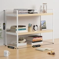 Double-tier white metal and wood tabletop organizer rack for kitchen and office storage - 50cm Integrated 2-Tier White Frame + Wood Board