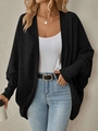 Schwarze Damen-Strickjacke mit offener Front, lockerer Passform und Struktur-Ärmeln - S / Schwarz