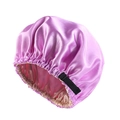 Double-layered oversized purple satin sleep cap with adjustable black elastic strap - Violet