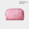 Vintage shimmer pink large capacity wash bag with trapezoid opening and metal zipper - Pink Semicircle