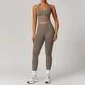 Ensemble de yoga sans couture avec haut dos nageur et legging taille haute en taupe - S / Haut Et Bas / Ensemble deux pièces (Soutien-gorge + Pantalon) / Marron