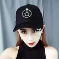 Black baseball cap with star embroidery and metal rings for women and men - [circular Five-pointed Star] Black