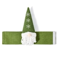 Christmas gnome curtain tieback with green snowflake knit hat and plush white beard - Green