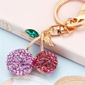 Sparkling pink and purple cherry keychain with rhinestones and gold-tone metal ring - Single OPP Bag Packaging / New Full Rhinestone Cherry Purple
