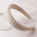 Detailed view of handmade faux pearl padded headband with elegant vintage texture - Style 2 (White Thickened Large Pearl)