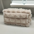 Creamy beige plush checkerboard pencil case with large capacity and soft texture - Beige