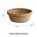 Panier de rangement en jonc de mer naturel taille M, 37cm de diamètre, tressé à la main - Moyen (Type A)
